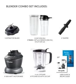 Nutribullet 1000W Full Size Blender Combo 7-Piece Set, Dark Grey -Professional Kitchen Appliance Store 5110601003999 5