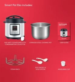 Nutricook 1000W Smart Pot Eko: 9-in-1 Electric Pressure Cooker, Chrome & Black - 6L 15 Nutricook 1000W Smart Pot Eko: 9-in-1 Electric Pressure Cooker, Chrome & Black - 6L -Professional Kitchen Appliance Store 5110601004026 3