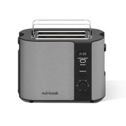Nutricook 800W Digital 2-Slice Toaster, Silver & Black