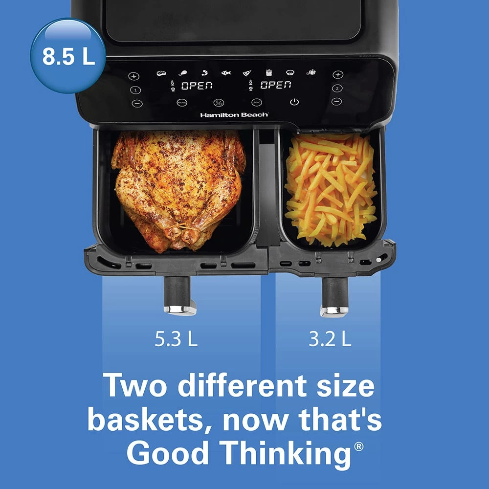 Hamilton Beach Dual Size Air Fryer, Silver & Black - 8.5 L (5.3L+3.2L) 5 Hamilton Beach Dual Size Air Fryer, Silver & Black - 8.5 L (5.3L+3.2L) - Image 3