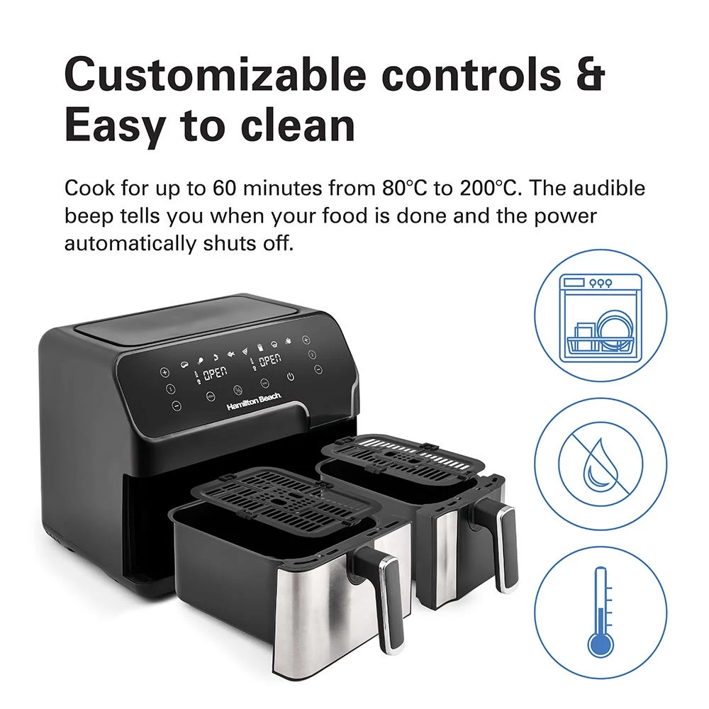 Hamilton Beach Dual Size Air Fryer, Silver & Black - 8.5 L (5.3L+3.2L) 6 Hamilton Beach Dual Size Air Fryer, Silver & Black - 8.5 L (5.3L+3.2L) - Image 4