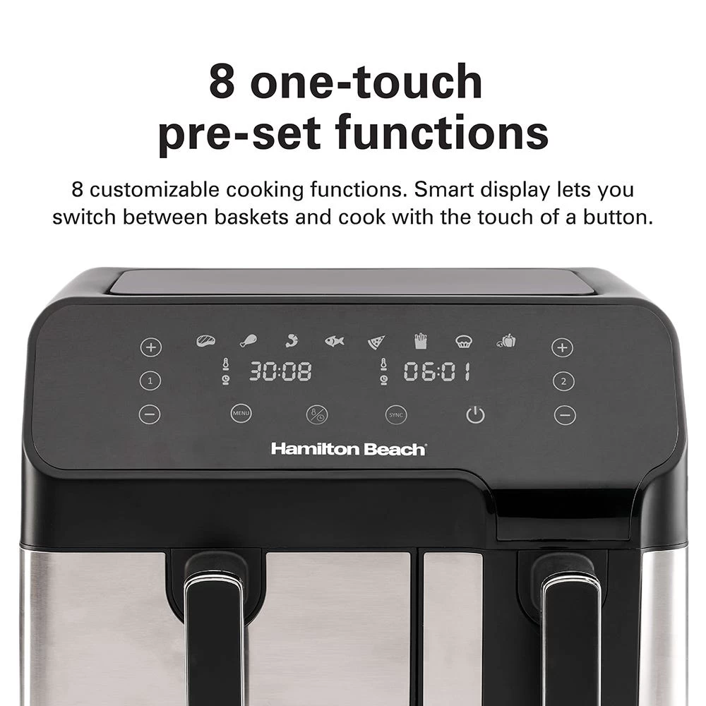 Hamilton Beach Dual Size Air Fryer, Silver & Black - 8.5 L (5.3L+3.2L) 8 Hamilton Beach Dual Size Air Fryer, Silver & Black - 8.5 L (5.3L+3.2L) - Image 6