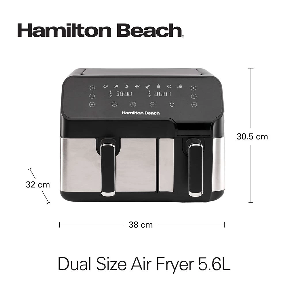Hamilton Beach Dual Size Air Fryer, Silver & Black - 8.5 L (5.3L+3.2L) 10 Hamilton Beach Dual Size Air Fryer, Silver & Black - 8.5 L (5.3L+3.2L) - Image 8