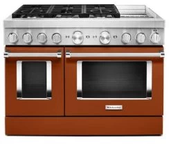 KitchenAid® 48" Scorched Orange Commercial-Style Free Standing Dual Fuel Range With Griddle