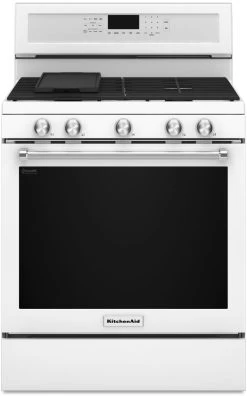 KitchenAid® 30" White Free Standing Gas Range -Professional Kitchen Appliance Store f59a9c43 4ddf 457f b5d9 e06f33b36e55
