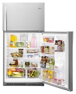 Whirlpool® 33 In. 21.3 Cu. Ft. Monochromatic Stainless Steel Top Freezer Refrigerator -Professional Kitchen Appliance Store wrt511szdm1